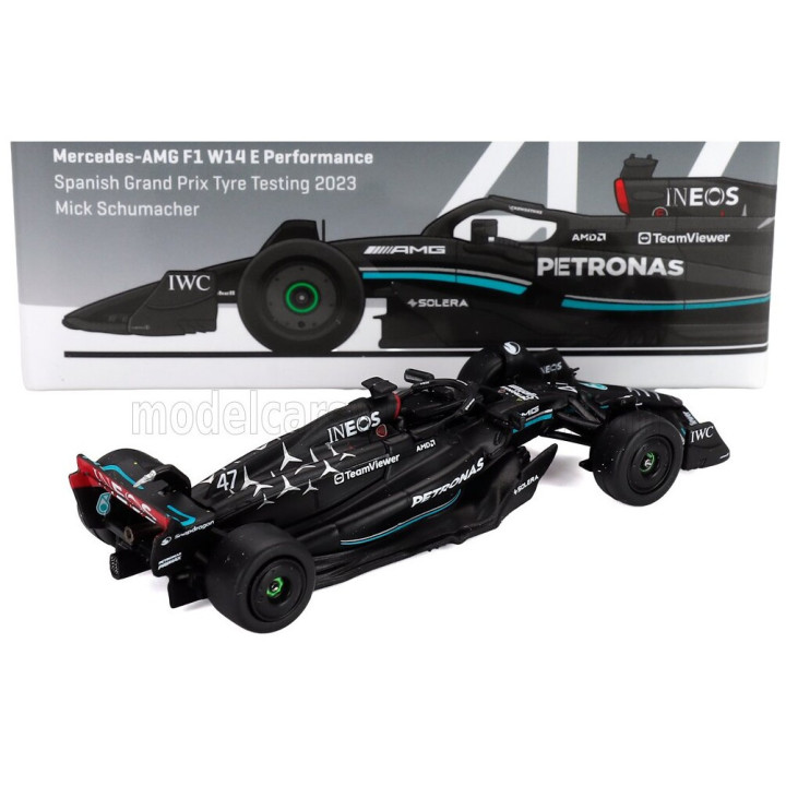 TARMAC MERCEDES GP F1 W14 TEAM MERCEDES-AMG PETRONAS FORMULA ONE N 47 TIRES TEST SPAIN GP 2023 MICK SCHUMACHER - MATT BLACK 1/64