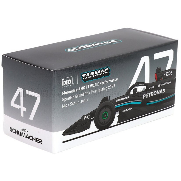 TARMAC MERCEDES GP F1 W14 TEAM MERCEDES-AMG PETRONAS FORMULA ONE N 47 TIRES TEST SPAIN GP 2023 MICK SCHUMACHER - MATT BLACK 1/64