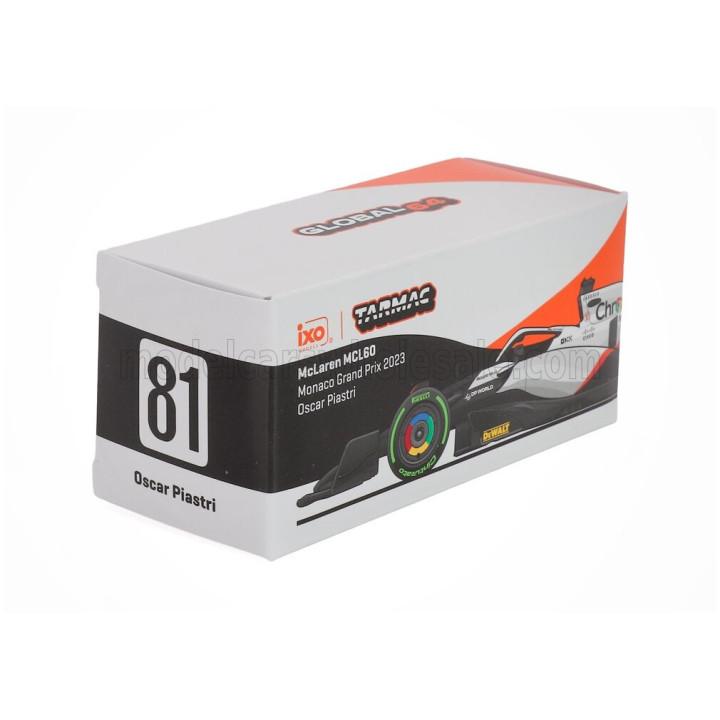 TARMAC McLAREN F1 MCL60 TEAM McLAREN N 81 MONACO GP 2023 OSCAR PIASTRI - WHITE ORANGE BLACK 1/64