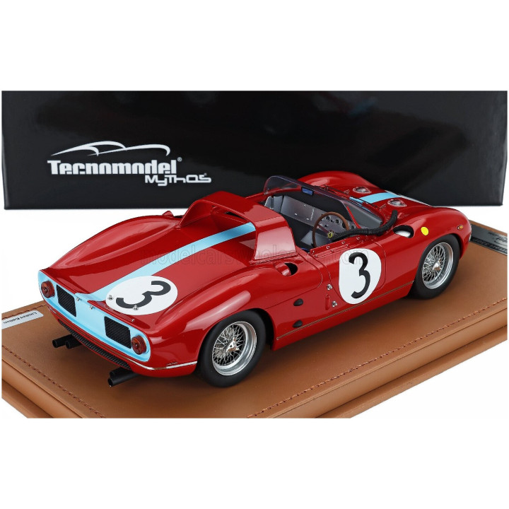 TECNOMODEL FERRARI 330P 4.0L V12 SPIDER N 3 WINNER TOURIST TROPHY 1964 GRAHAM HILL - RED LIGHT BLUE 1/18