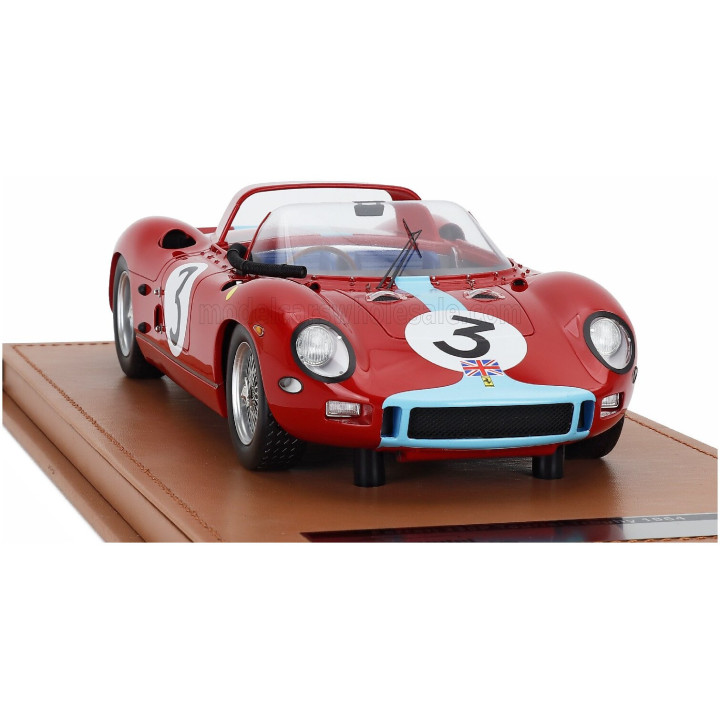 TECNOMODEL FERRARI 330P 4.0L V12 SPIDER N 3 WINNER TOURIST TROPHY 1964 GRAHAM HILL - RED LIGHT BLUE 1/18