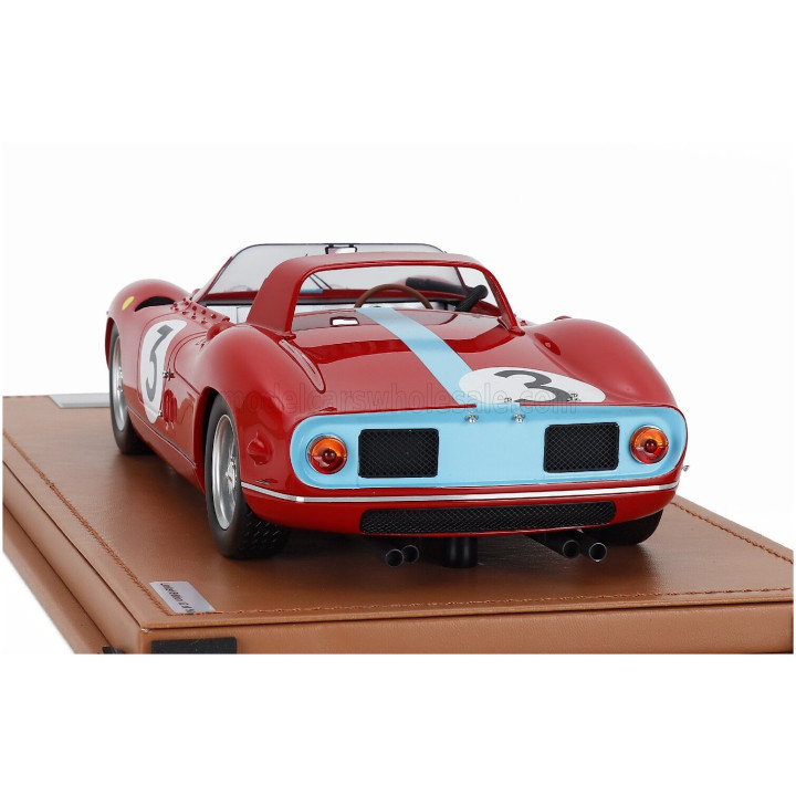 TECNOMODEL FERRARI 330P 4.0L V12 SPIDER N 3 WINNER TOURIST TROPHY 1964 GRAHAM HILL - RED LIGHT BLUE 1/18