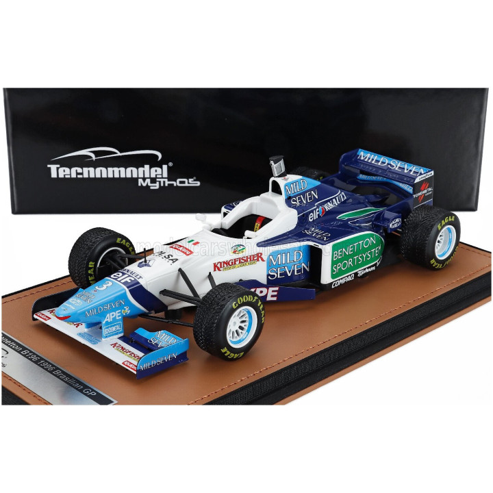 TECNOMODEL BENETTON F1 B196 TEAM RENAULT MILD SEVEN N 3 BRAZILIAN GP RAIN TIRES 1996 JEAN ALESI - WHITE LIGHT BLUE GREEN 1/18