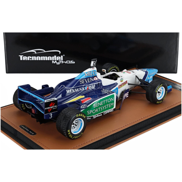 TECNOMODEL BENETTON F1 B196 TEAM RENAULT MILD SEVEN N 3 BRAZILIAN GP RAIN TIRES 1996 JEAN ALESI - WHITE LIGHT BLUE GREEN 1/18
