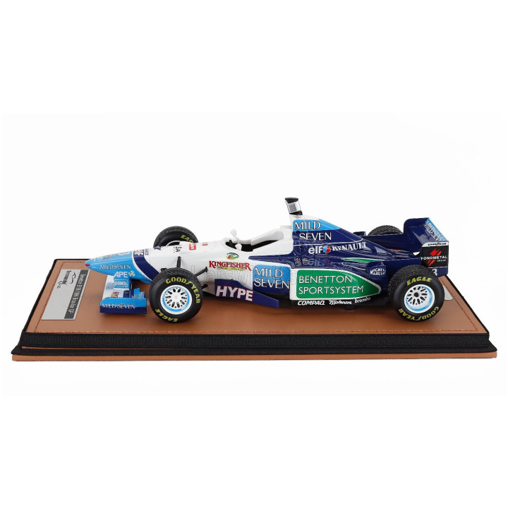 TECNOMODEL BENETTON F1 B196 TEAM RENAULT MILD SEVEN N 3 BRAZILIAN GP RAIN TIRES 1996 JEAN ALESI - WHITE LIGHT BLUE GREEN 1/18