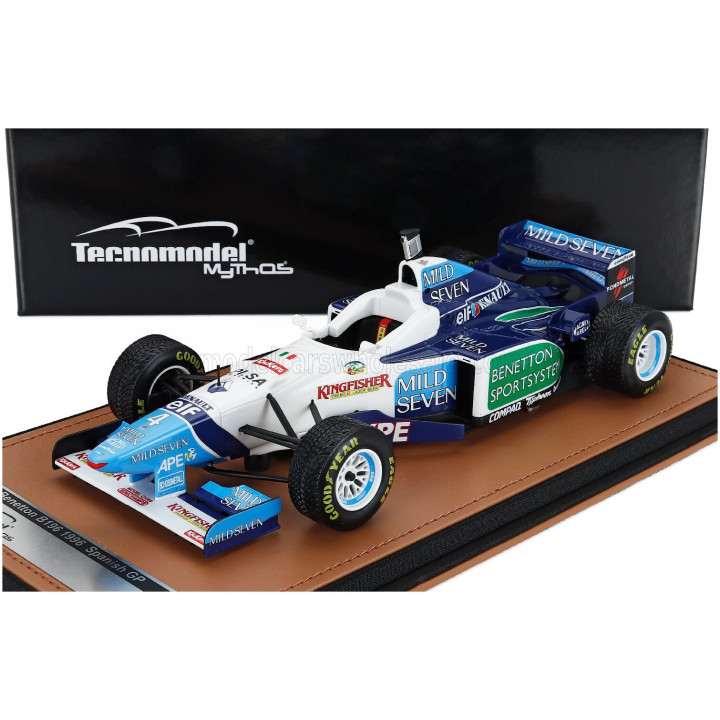TECNOMODEL BENETTON F1 B196 TEAM RENAULT MILD SEVEN N 4 SPANISH GP RAIN TIRES 1996 GERHARD BERGER - WHITE LIGHT BLUE GREEN 1/18