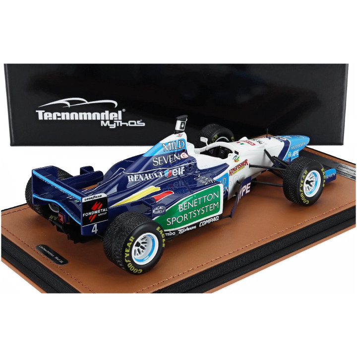 TECNOMODEL BENETTON F1 B196 TEAM RENAULT MILD SEVEN N 4 SPANISH GP RAIN TIRES 1996 GERHARD BERGER - WHITE LIGHT BLUE GREEN 1/18