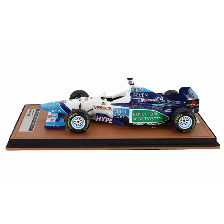 TECNOMODEL BENETTON F1 B196 TEAM RENAULT MILD SEVEN N 4 SPANISH GP RAIN TIRES 1996 GERHARD BERGER - WHITE LIGHT BLUE GREEN 1/18