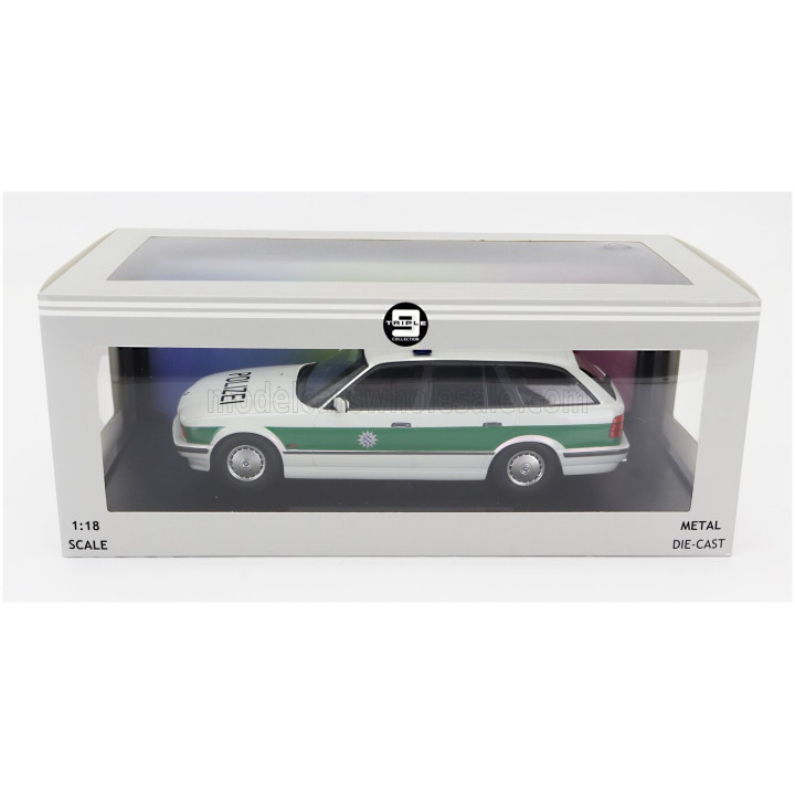 TRIPLE9 BMW 5-SERIES TOURING (E34) SW STATION WAGON POLIZEI 1996 - WHITE GREEN 1/18