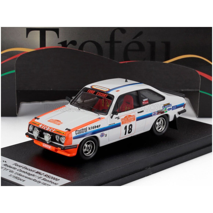 TROFEU FORD ENGLAND ESCORT MKII RS2000 (night version) N 18 WINNER Gr. 1 RALLY SANREMO 1977 ROBERTO CAMBIAGHI - EMANUELE