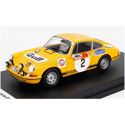 TROFEU PORSCHE 911S COUPE (night version) N 2 WINNER RALLY SWEDISH 1970 BJORN WALDEGAARD - LARS HELMER - YELLOW 1/43