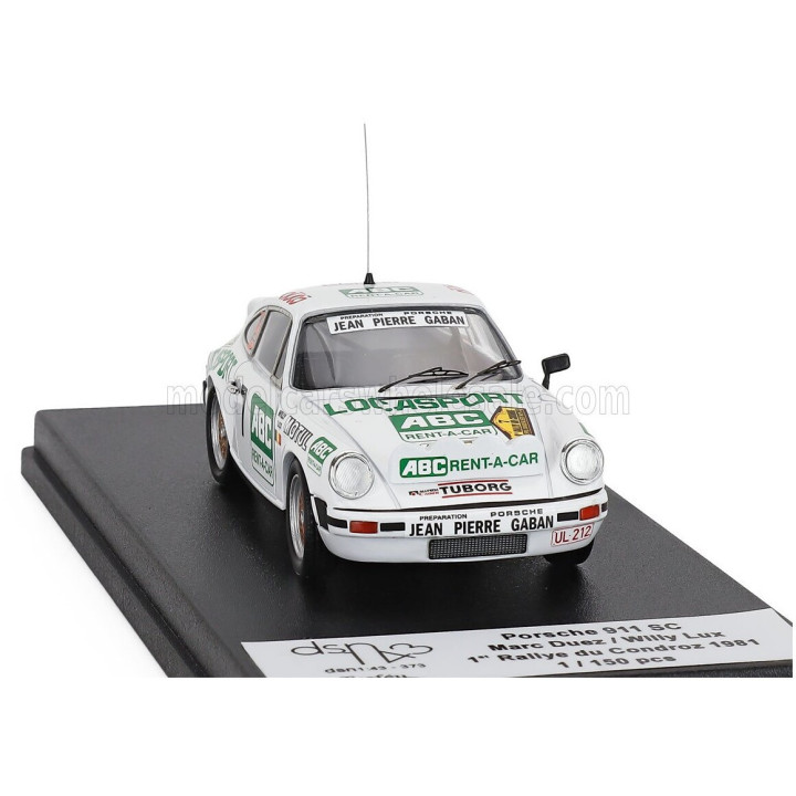 TROFEU PORSCHE 911 SC COUPE N 7 WINNER RALLY CONDROZ 1981 MARC DUEZ - WILLY LUX - WHITE GREEN 1/43