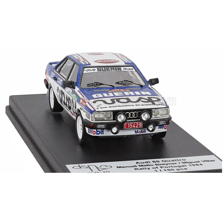 TROFEU AUDI 80 QUATTRO (night version) N 24 RALLY PORTUGAL 1984 MANUEL MELLO BREYNER - MIGUEL VILLAR - WHITE BLUE 1/43
