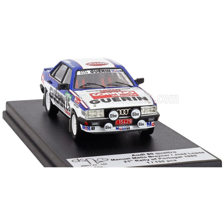 TROFEU AUDI 80 QUATTRO (night version) N 25 RALLY PORTUGAL 1985 MANUEL MELLO BREYNER - JOSE LOPES - WHITE BLUE 1/43