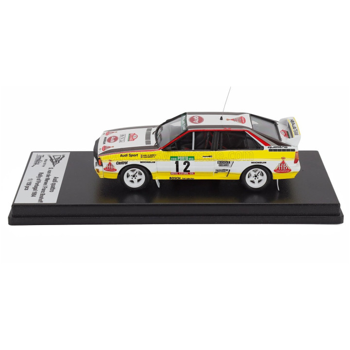 TROFEU AUDI QUATTRO A2 N 12 RALLY OF PORTUGAL 1984 SAREL VAN DER MERWE - FRANZ BOSHOFF - WHITE YELLOW 1/43