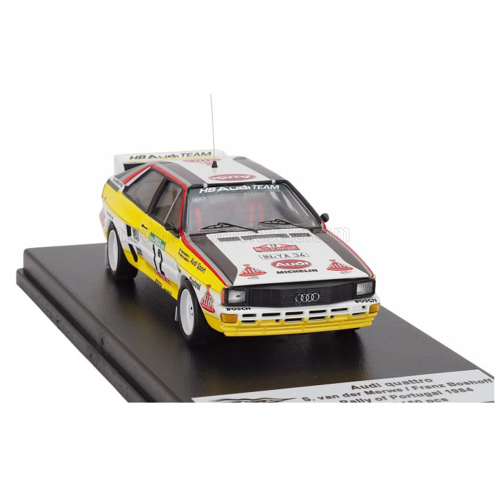 TROFEU AUDI QUATTRO A2 N 12 RALLY OF PORTUGAL 1984 SAREL VAN DER MERWE - FRANZ BOSHOFF - WHITE YELLOW 1/43