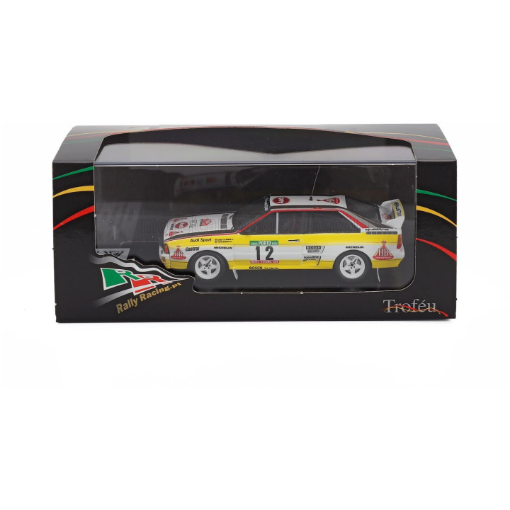 TROFEU AUDI QUATTRO A2 N 12 RALLY OF PORTUGAL 1984 SAREL VAN DER MERWE - FRANZ BOSHOFF - WHITE YELLOW 1/43