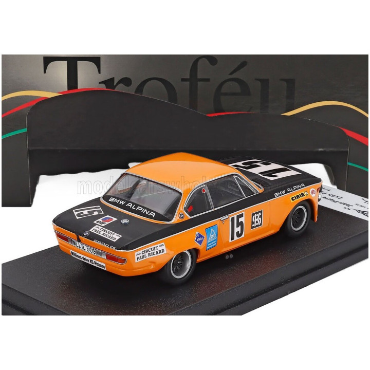 TROFEU BMW 2800 CS (night version) N 15 6h PAUL RICARD 1971 JEAN PIERRE BELTOISE - GUNTHER HUBER - ORANGE BLACK 1/43