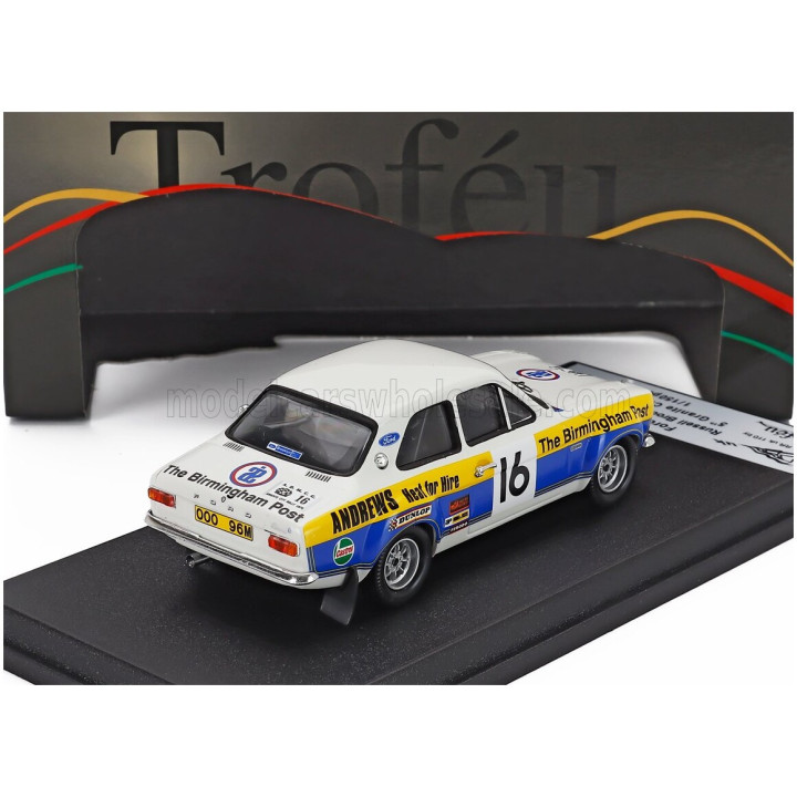 TROFEU FORD ENGLAND ESCORT MKI N 16 RALLY CITY GRANITE 1975 RUSSELL BROOKES - JOHN BROWN - WHITE BLUE YELLOW 1/43