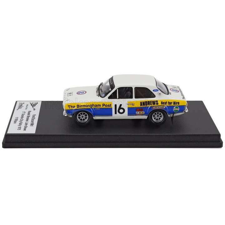 TROFEU FORD ENGLAND ESCORT MKI N 16 RALLY CITY GRANITE 1975 RUSSELL BROOKES - JOHN BROWN - WHITE BLUE YELLOW 1/43