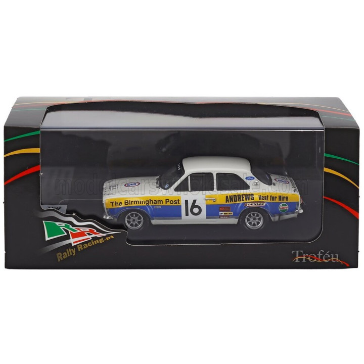 TROFEU FORD ENGLAND ESCORT MKI N 16 RALLY CITY GRANITE 1975 RUSSELL BROOKES - JOHN BROWN - WHITE BLUE YELLOW 1/43