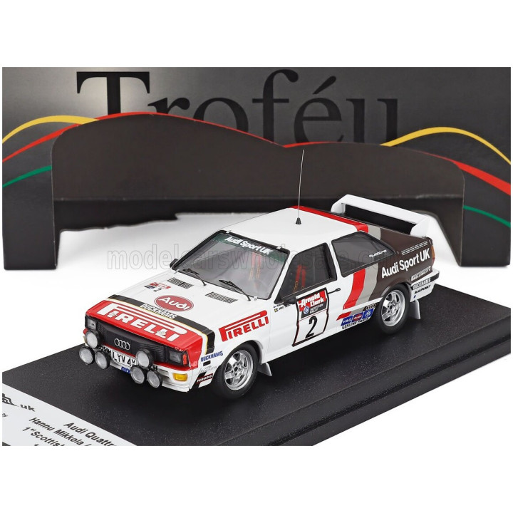 TROFEU AUDI QUATTRO (night version) N 2 WINNER RALLY SCOTTISH 1982 HANNU MIKKOLA - ARNE HERTZ - WHITE RED 1/43