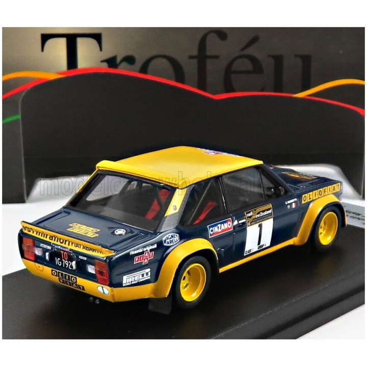 TROFEU FIAT 131 ABARTH OLIO FIAT N 1 WINNER RALLY NEW ZEALAND (AFTER FRONT DAMAGE) 1977 F.BACCHELLI - F.ROSSETTI - YELLOW BLUE