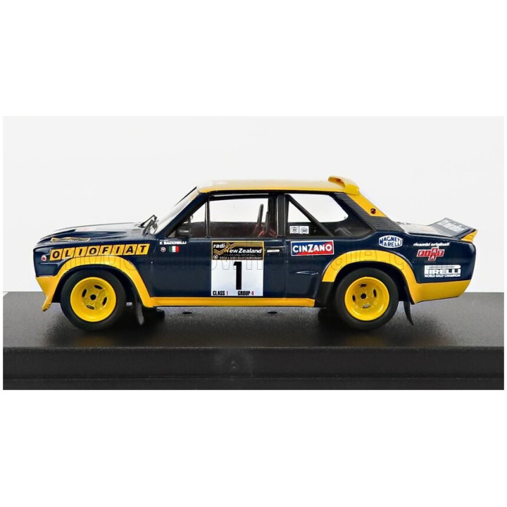 TROFEU FIAT 131 ABARTH OLIO FIAT N 1 WINNER RALLY NEW ZEALAND (AFTER FRONT DAMAGE) 1977 F.BACCHELLI - F.ROSSETTI - YELLOW BLUE