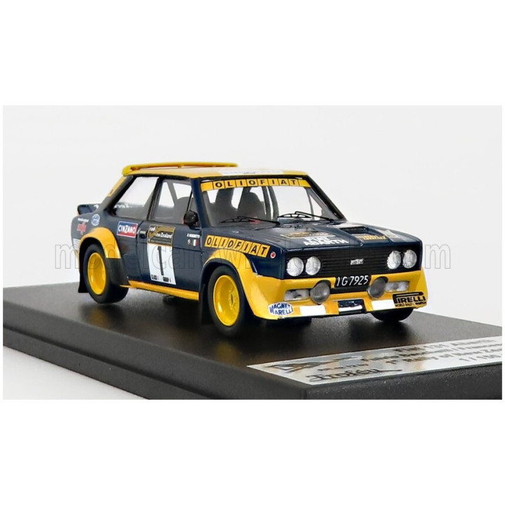 TROFEU FIAT 131 ABARTH OLIO FIAT N 1 WINNER RALLY NEW ZEALAND (AFTER FRONT DAMAGE) 1977 F.BACCHELLI - F.ROSSETTI - YELLOW BLUE