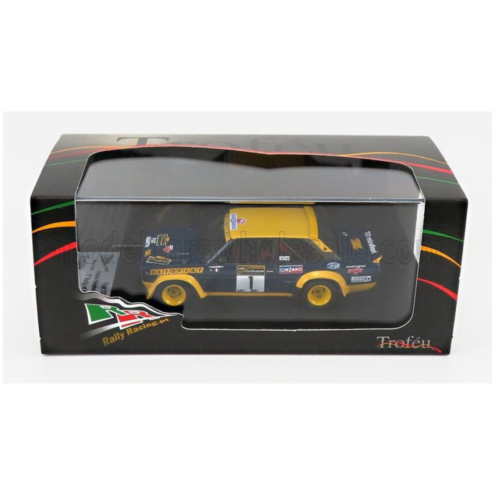 TROFEU FIAT 131 ABARTH OLIO FIAT N 1 WINNER RALLY NEW ZEALAND (AFTER FRONT DAMAGE) 1977 F.BACCHELLI - F.ROSSETTI - YELLOW BLUE