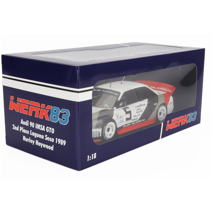 WERK83 AUDI 90 QUATTRO IMSA GTO TEAM AUDI SPORT N 5 2nd LAGUNA IMSA 1989 HURLEY HAYWOOD - WHITE GREY RED 1/18