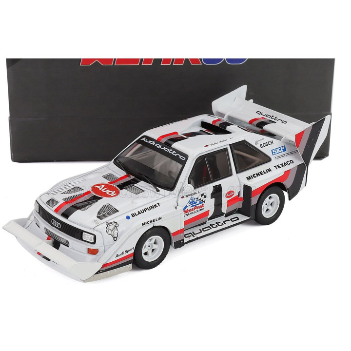 WERK83 AUDI QUATTRO SPORT S1 E2 N 1 WINNER RALLY PIKES PEAK HILL CLIMB 1987 WALTER ROHRL - COFFRET BOX - YELLOW WHITE RED 1/43