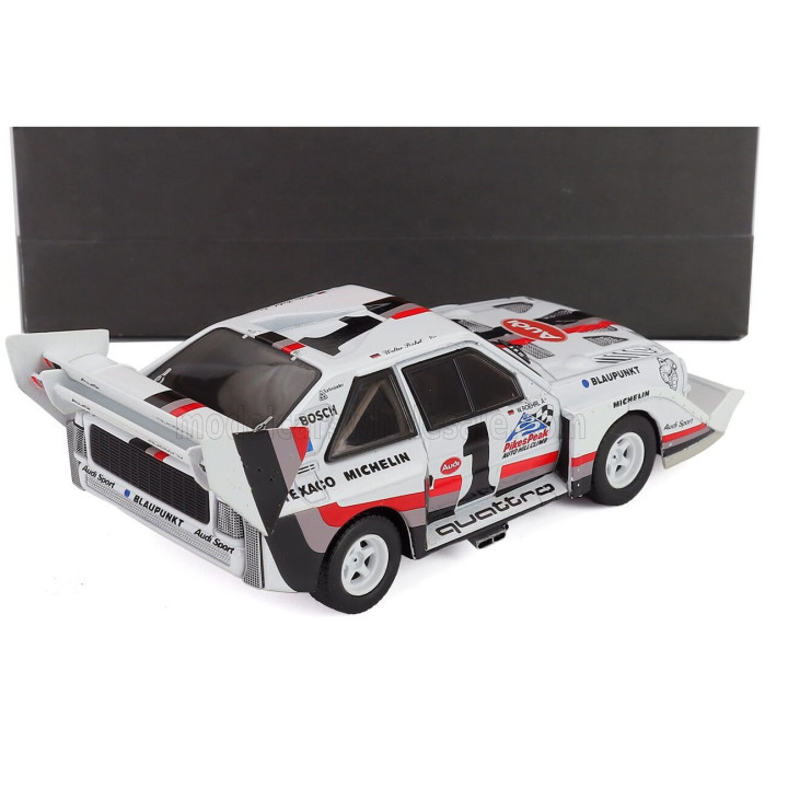 WERK83 AUDI QUATTRO SPORT S1 E2 N 1 WINNER RALLY PIKES PEAK HILL CLIMB 1987 WALTER ROHRL - COFFRET BOX - YELLOW WHITE RED 1/43