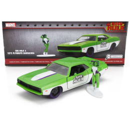 JADA PLYMOUTH BARRACUDA WITH SHE-HULK FIGURES 1973 - GREEN WHITE 1/32