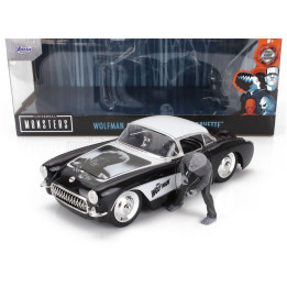 JADA CHEVROLET CORVETTE WITH WOLFMAN FIGURE 1957 - BLACK WHITE 1/24