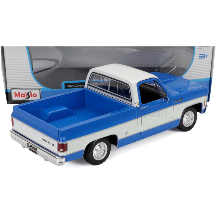 MAISTO CHEVROLET C-10 PICK-UP CHEYENNE SUPER 1974 - BLUE WHITE 1/18