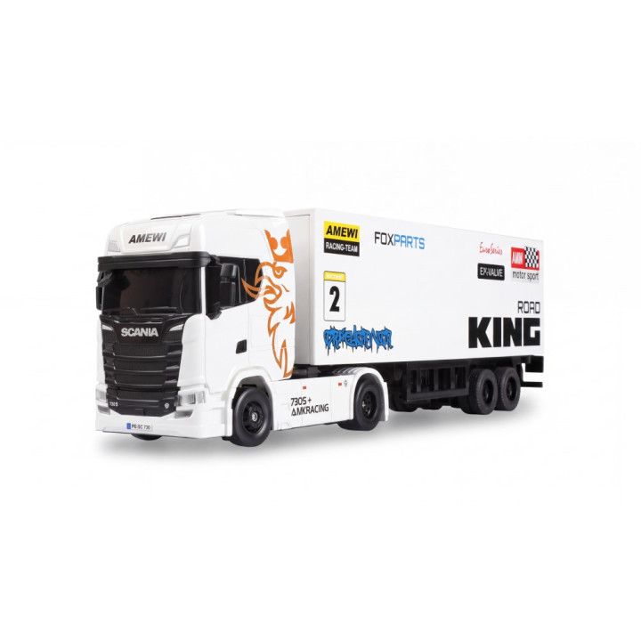 Mini Scania 730 S so skriňovým návesom, pohon 4WD, mierka 1:64, RTR, biela | RCsvet