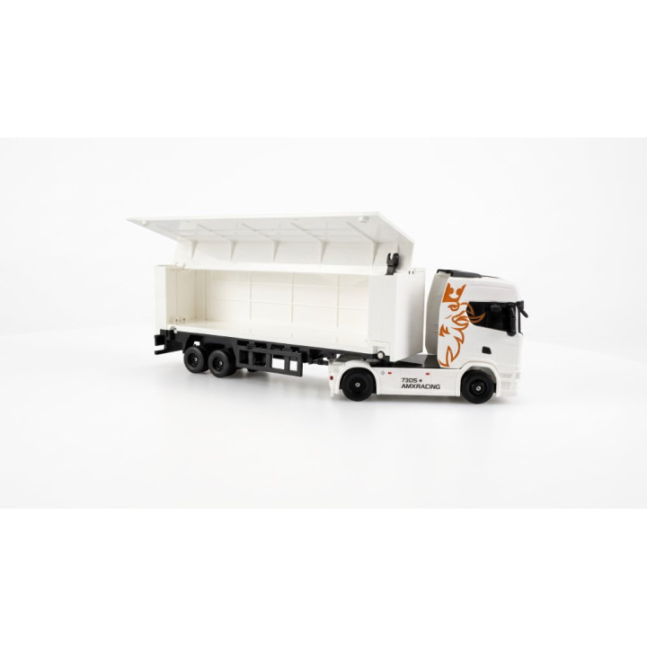 Mini Scania 730 S so skriňovým návesom, pohon 4WD, mierka 1:64, RTR, biela | RCsvet