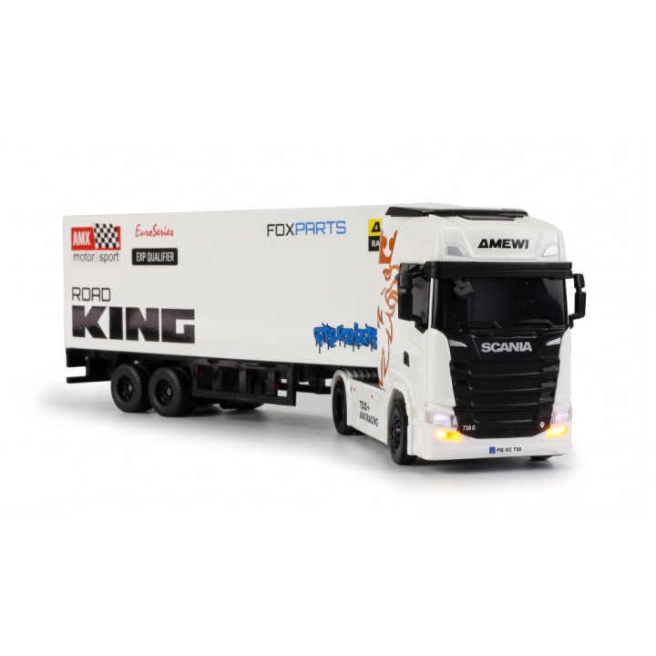 Mini Scania 730 S so skriňovým návesom, pohon 4WD, mierka 1:64, RTR, biela | RCsvet