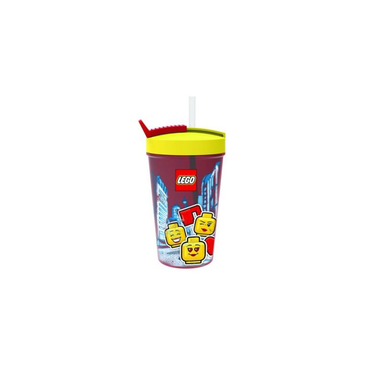 LEGO ICONIC Girl láhev s brčkem - transparentní červená
