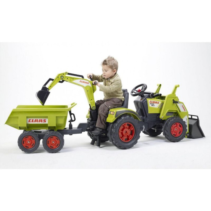 FALK - Šlapací traktor Claas Axos s nakladačem, rypadlem a vlečkou