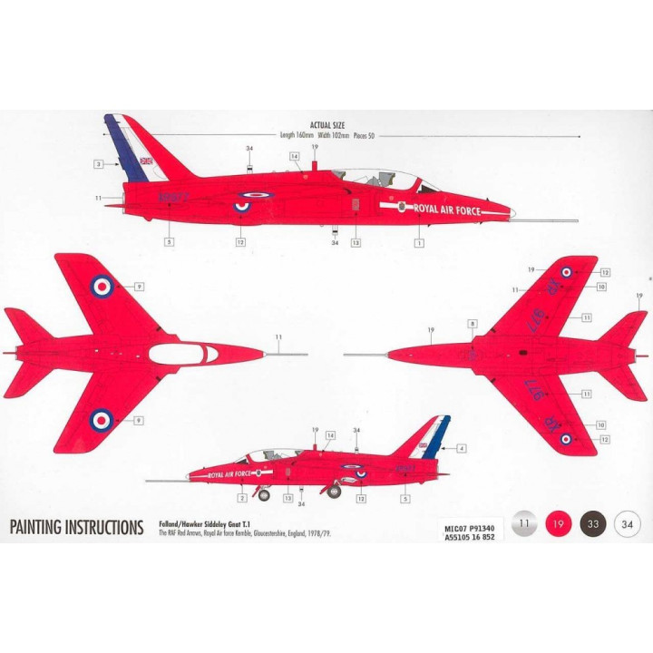 Starter Set letadlo A55105 - Red Arrows Gnat (1:72)