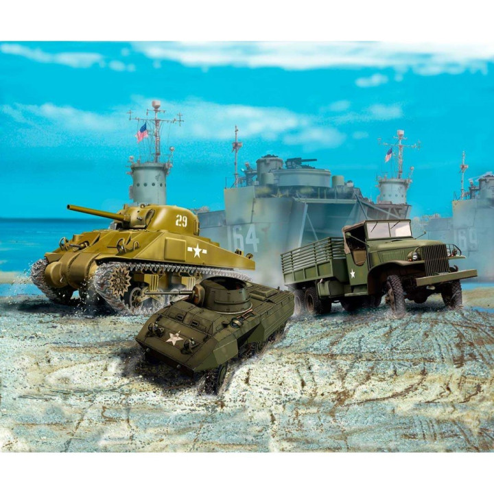 Plastic ModelKit military 03350 - US Army vehicles WWII M4 Sherman & M8 Greyhound & CCKW Truck (1:144)
