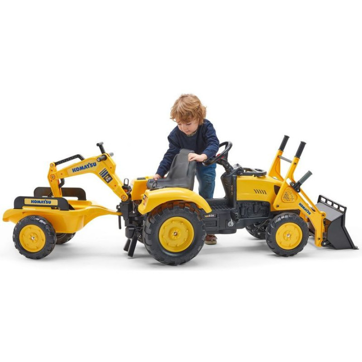 FALK - Šlapací traktor Komatsu s nakladačem, rypadlem a vlečkou
