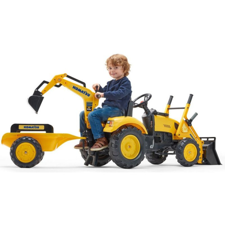 FALK - Šlapací traktor Komatsu s nakladačem, rypadlem a vlečkou