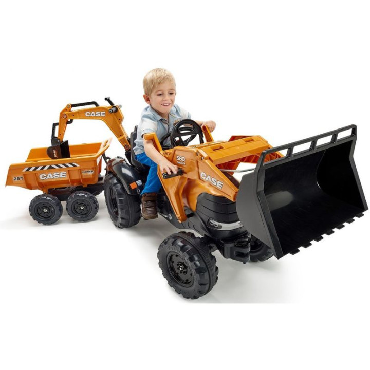 FALK - Šlapací traktor Case IH Beckhoe s nakladačem, rypadlem a vlečkou