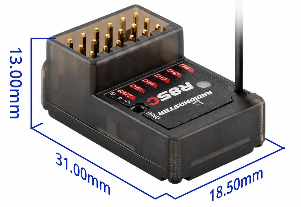 Rozmery prijímača RadioMaster R85C