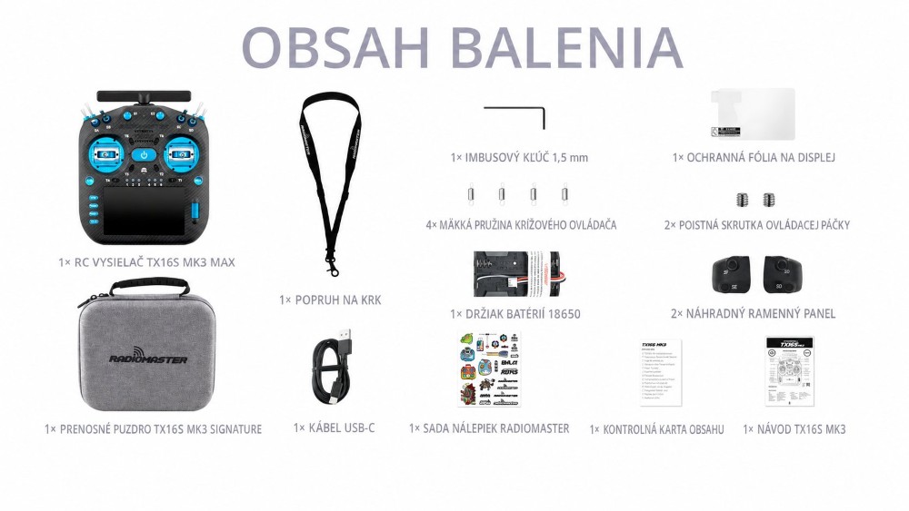 Obsah balenia RadioMaster TX16S MK3 MAX