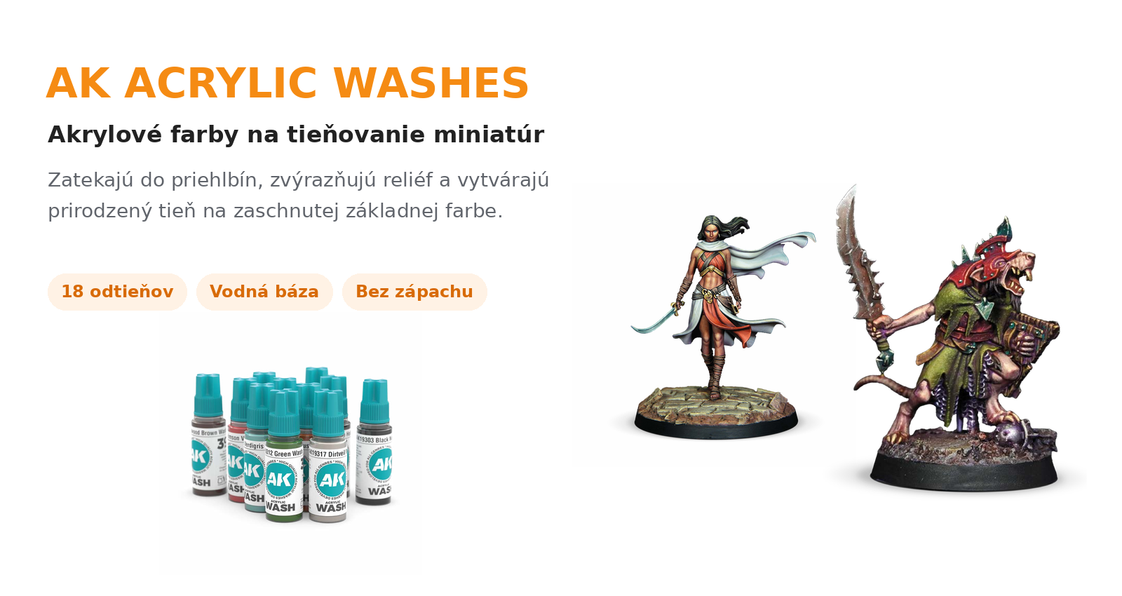 AK Acrylic Washes – akrylové tieňovacie farby na miniatúry