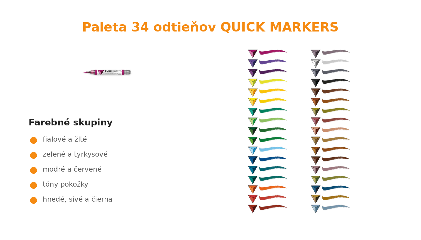Farebná paleta 34 odtieňov AK QUICK MARKERS